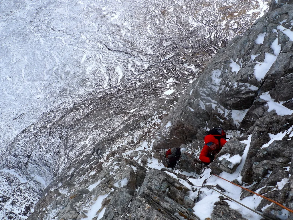 Jonathan Lishawa winter climbing North Buttress, Buachaille Etive Mor, Glencoe